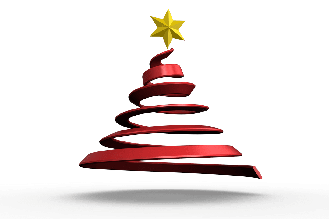 Elegant Red Ribbon Christmas Tree with Transparent Background