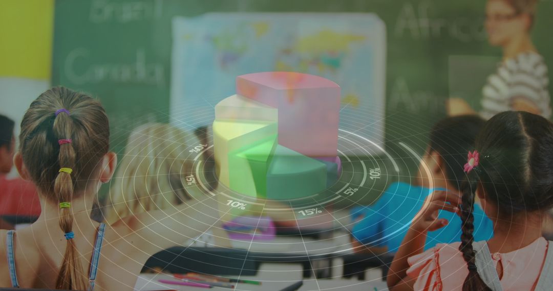 Teacher Explaining Statistics to Diverse Classroom of Young Students