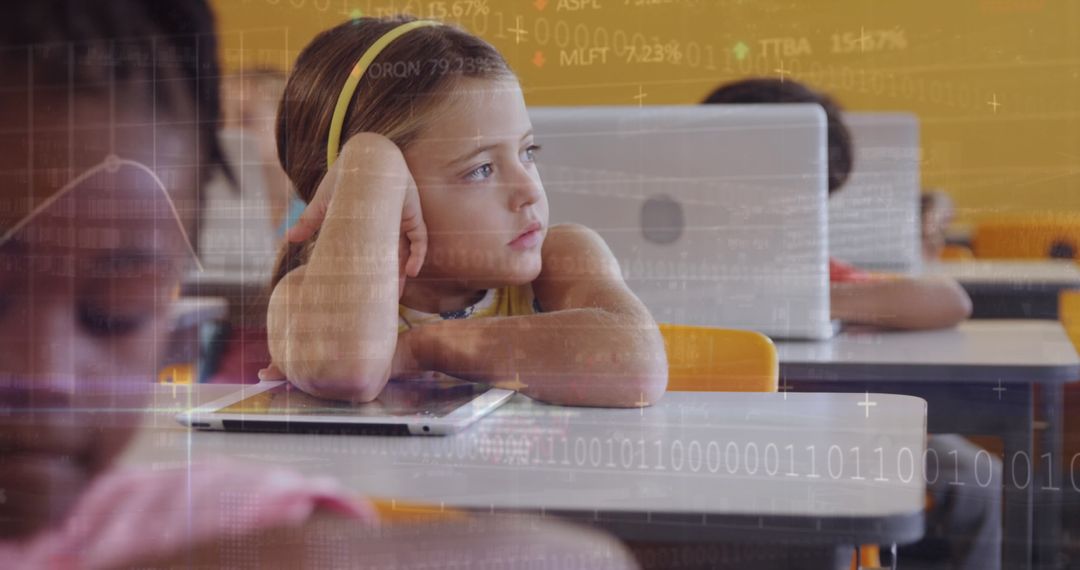 Schoolchildren Using Tablets with Digital Data Overlay Concept