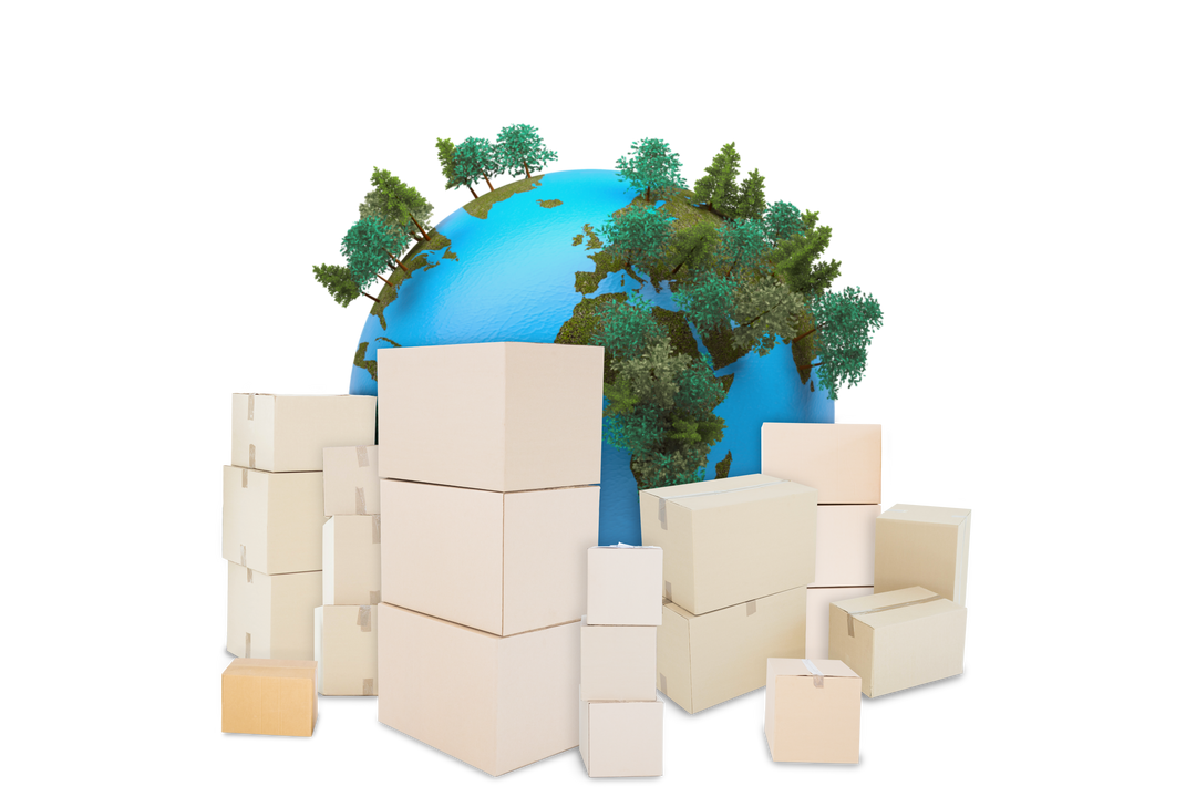 Transparent Illustration of Globe with Packed Boxes Representing Global Shipping - Download Free Stock Images Pikwizard.com