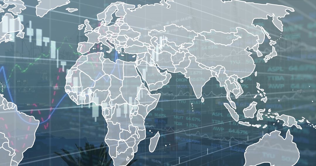 Global Finance Background with Map and Graphs Overlay