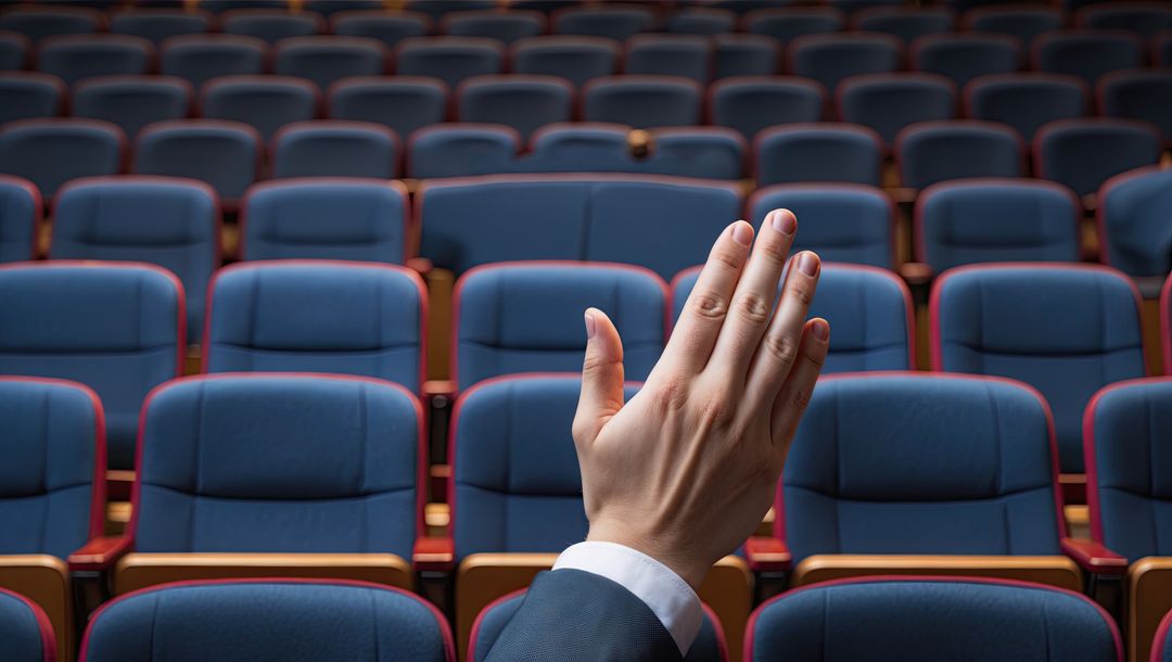 Empty Auditorium with Hand Raised in Formal Attire