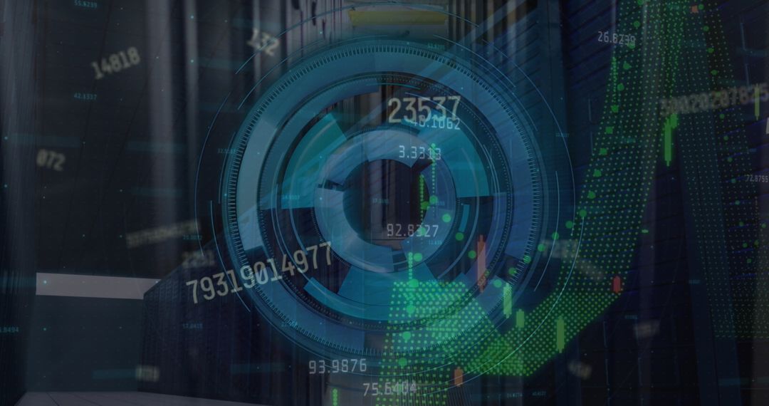 Futuristic Digital Analytics HUD in Server Room