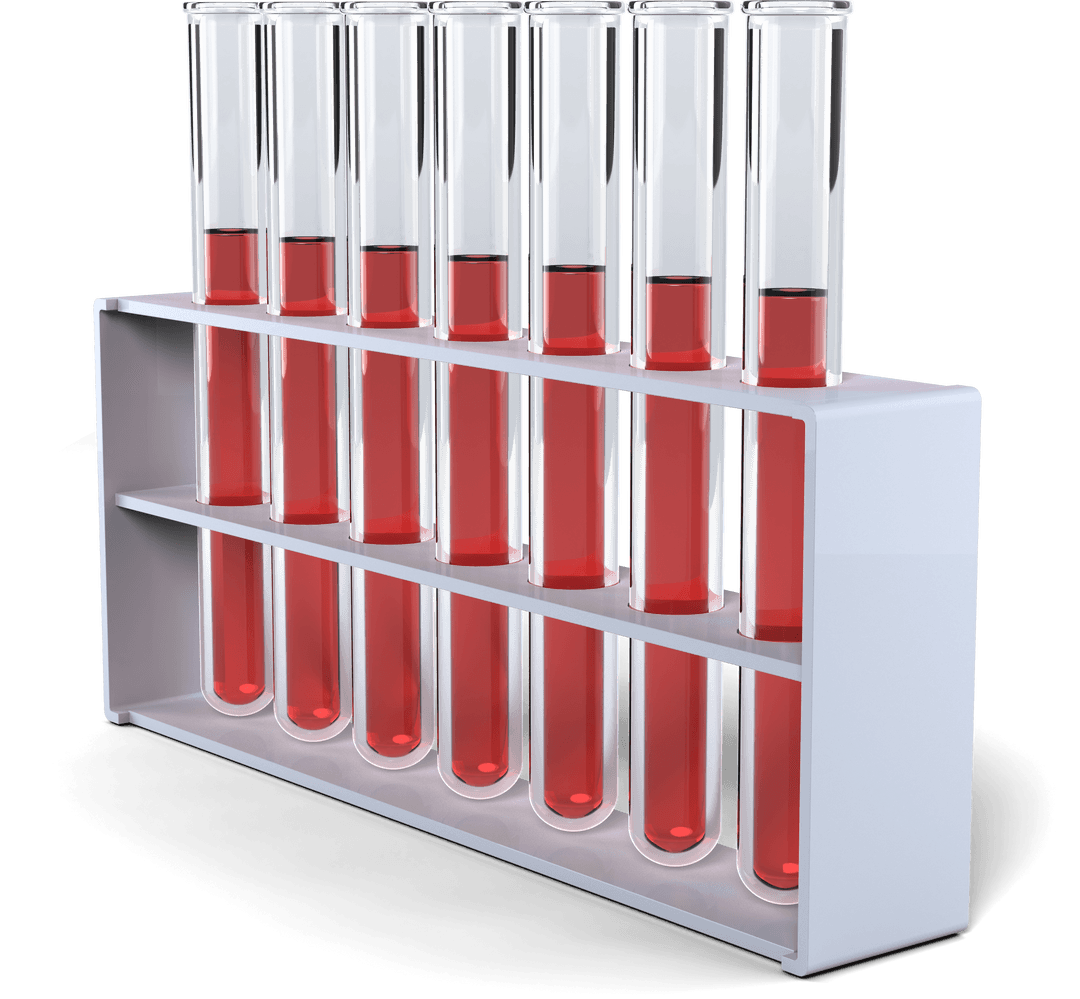 Transparent Test Tubes Filled with Red Liquid in Organized Display