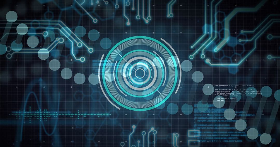 Futuristic Circular Interface on Digital Display with Floating Nodes