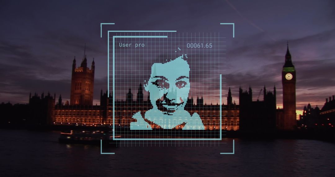 Digital Face Recognition Overlay on London Skyline