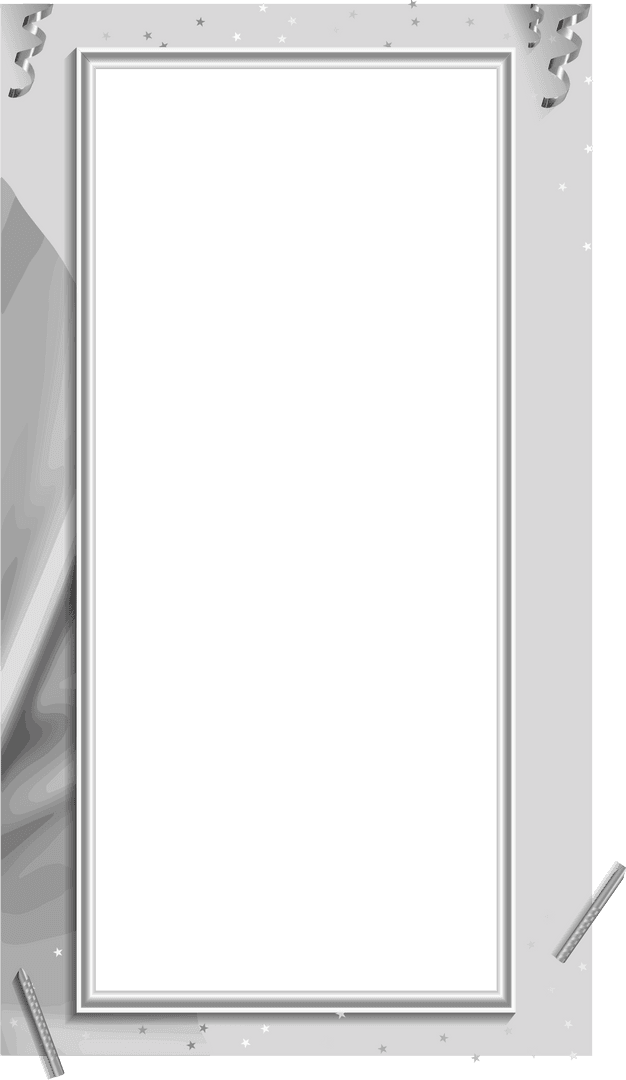 Elegant Silver Frame with Ribbons and Star Confetti on Transparent Background