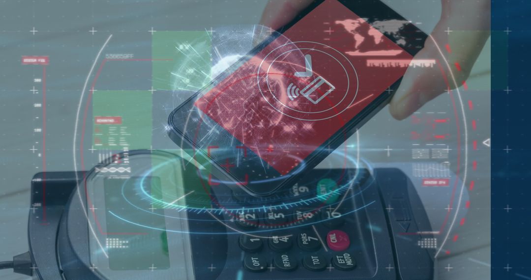Person Holding Smartphone for Contactless Payment at POS Terminal