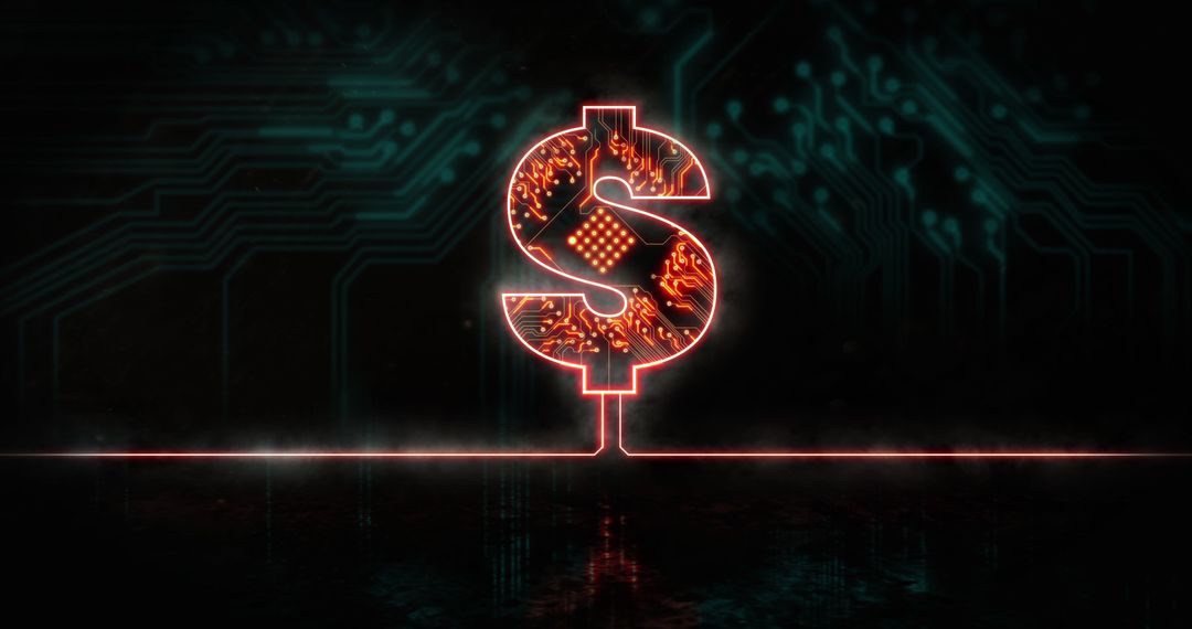 Glowing Dollar Sign with Circuitry and Digital Interface