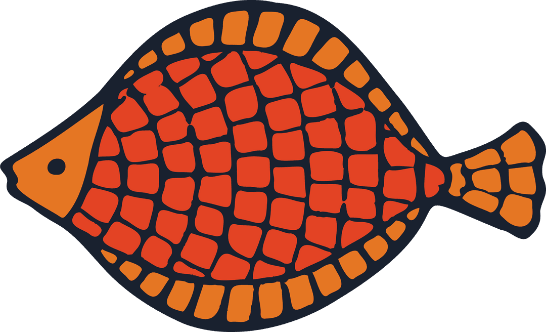 Bold Mosaic-Patterned Fish Illustration on Transparent