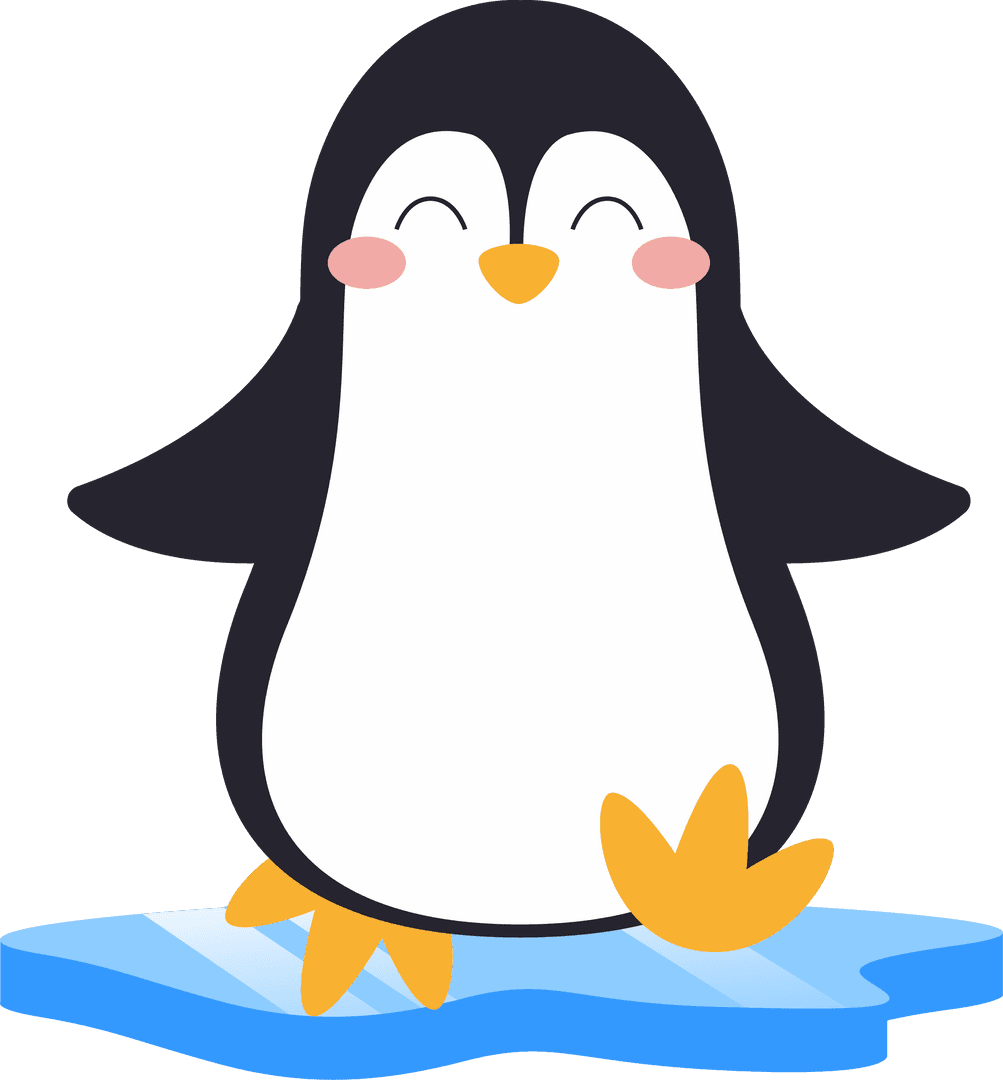Cute Cartoon Penguin on Ice Floe with Transparent Background