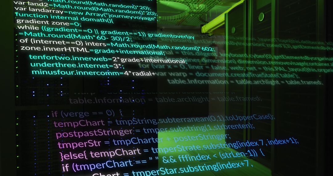 Digital codes flowing over data servers in futuristic environment