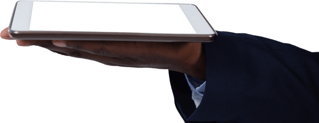 Businessman Holding Tablet Isolated on Transparent Background