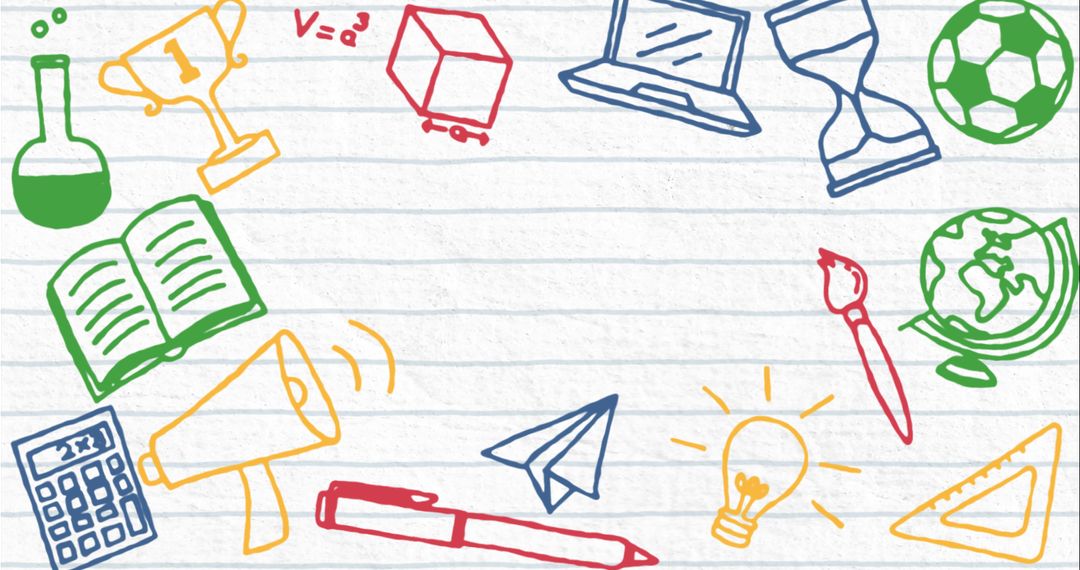 Hand-Drawn Educational Icons on Lined Background