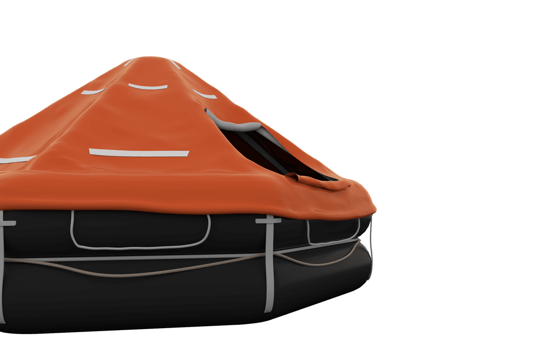 Bright Red and Black Life Raft on Transparent Background