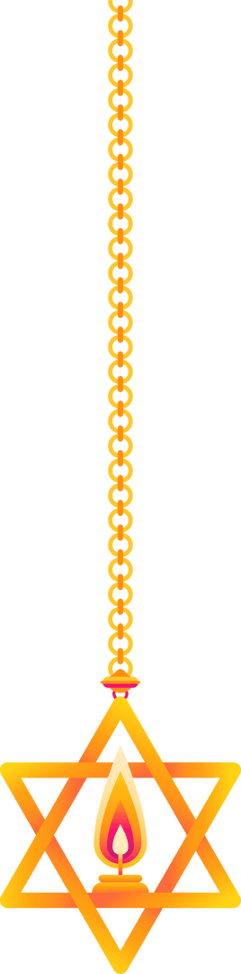Transparent Golden Star of David with Chain and Candle Flame