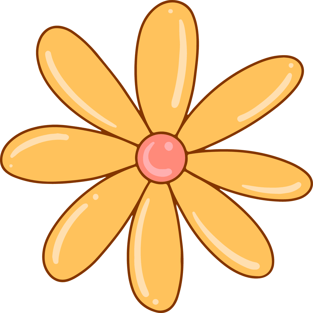 Glossy Yellow Flower with Pink Core on Transparent Background