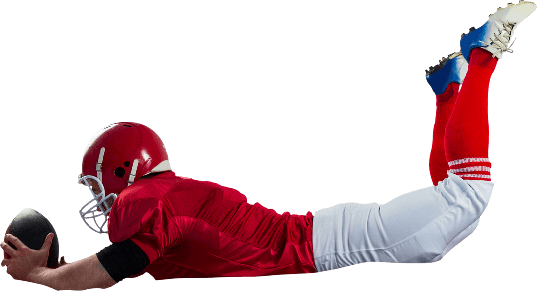 Transparent Football Player Diving to Catch Ball in Mid-Air Action