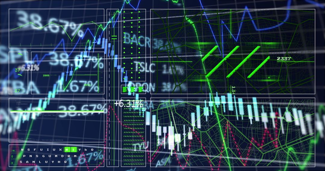 Futuristic Financial Data Display with Stock Market Analysis