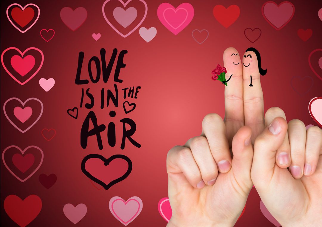 Romantic Finger Faces with Hearts Background for Valentine’s Day - Download Free Stock Templates Pikwizard.com