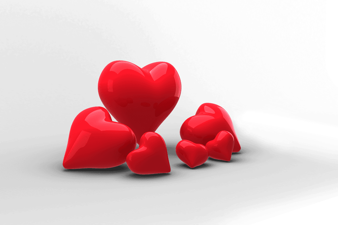 Vibrant Red Hearts on Transparent Background