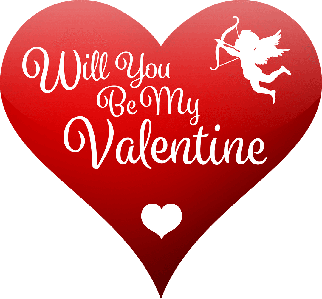 Romantic Transparent Valentine Heart with Text and Cupid Silhouette