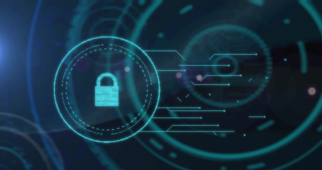 Digital Padlock Icon on Futuristic Scanning Interface