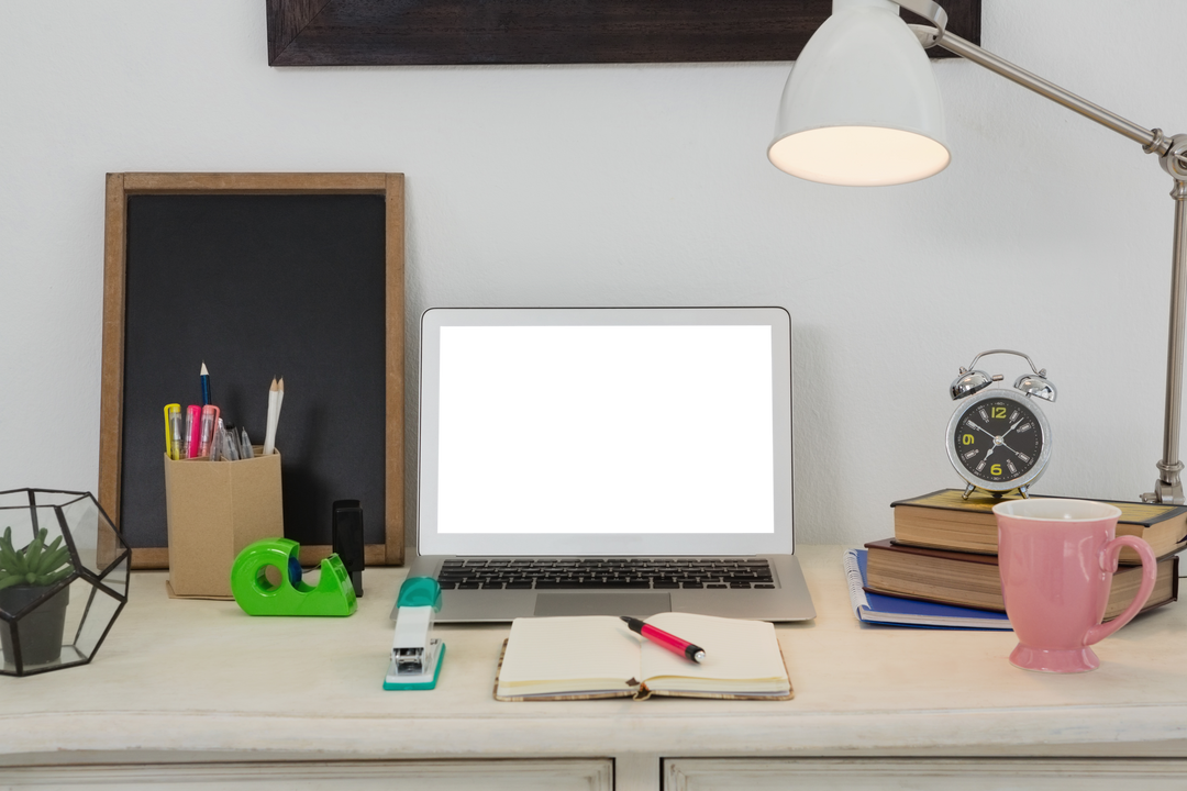 Transparent Workspace with Laptop and Office Supplies Display - Download Free Stock Images Pikwizard.com