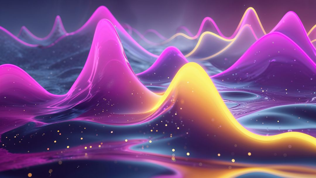 Abstract Neon Wave Peaks with Glowing Particles