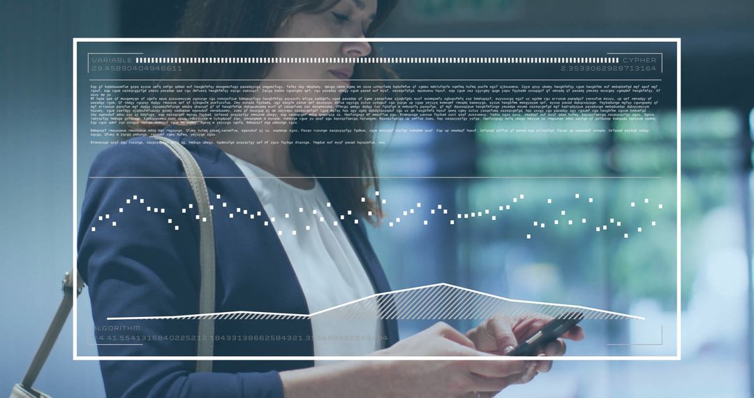 Businesswoman Analyzing Data Technology on Smartphone Interface
