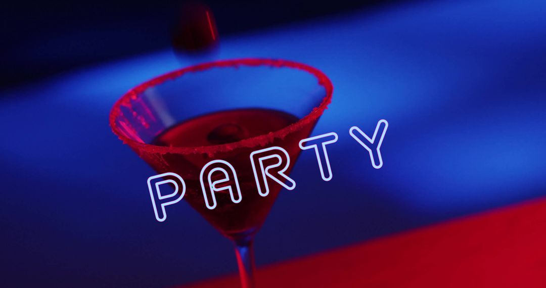 Vibrant Party Cocktail with Neon Text in Blue and Red Ambiance - Free Images, Stock Photos and Pictures on Pikwizard.com