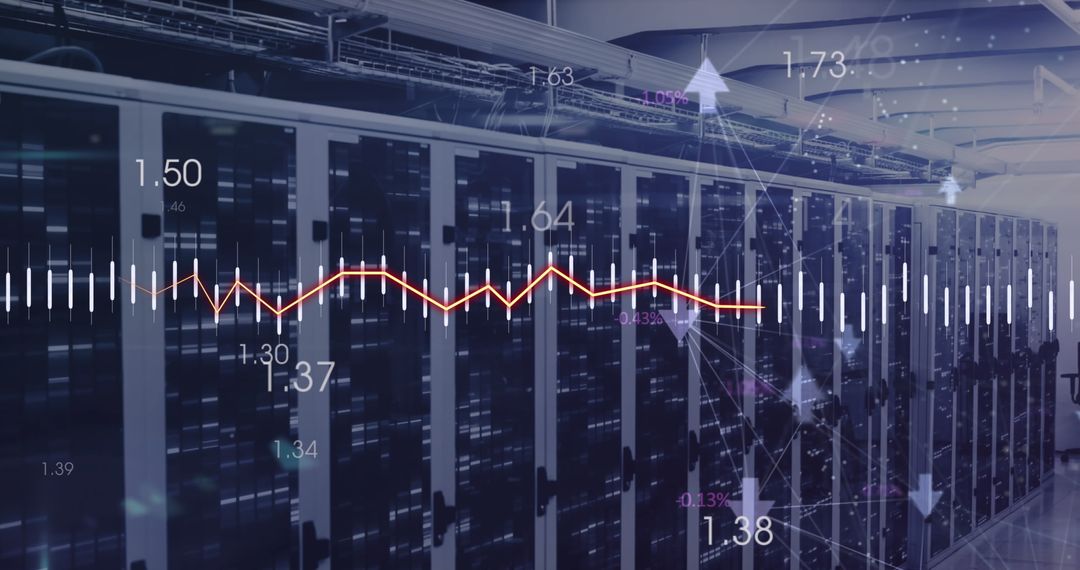 Digital Data Processing in Luxury Server Room with Financial Analytics