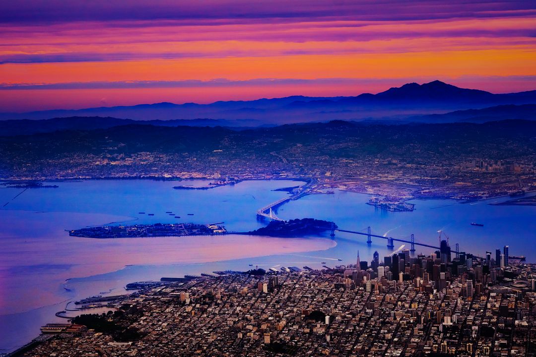 Aerial View of San Francisco Bay at Sunset - Free Images, Stock Photos and Pictures on Pikwizard.com