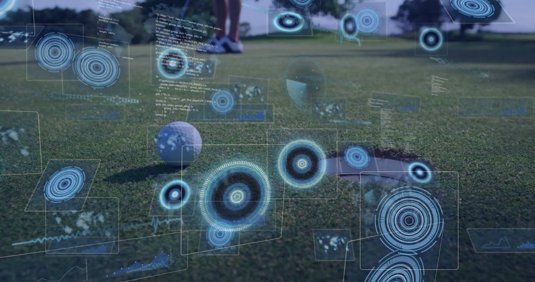 Golfer Aligning Putter with Augmented Reality Data Overlays