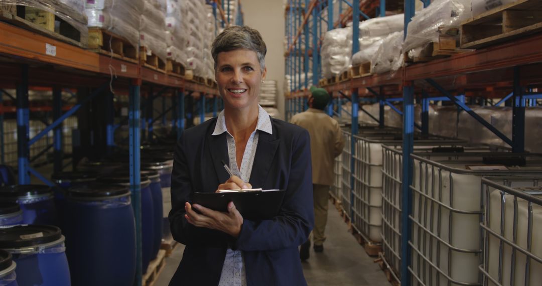 Confident Businesswoman Checking Inventory in Warehouse - Free Images, Stock Photos and Pictures on Pikwizard.com