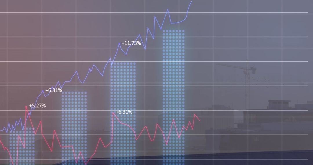 Financial Growth Chart Over Urban Cityscape, Business Data Concept