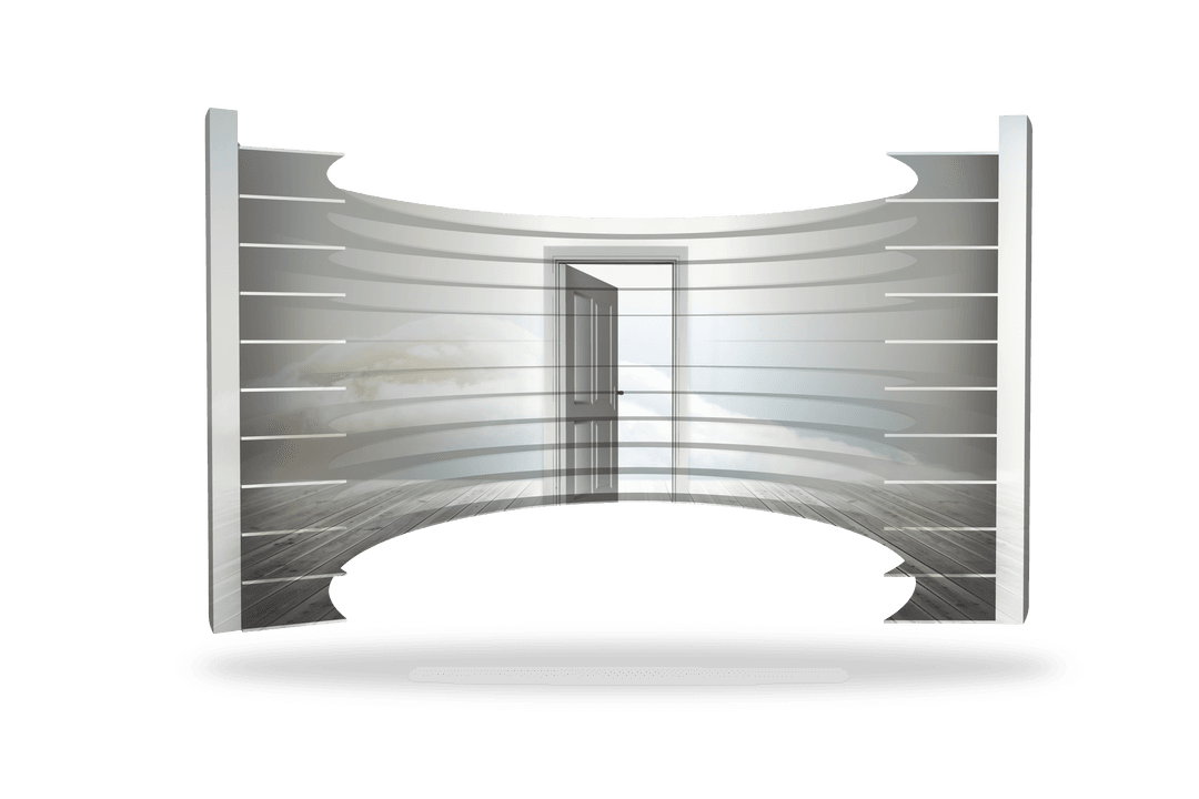 Open Door to Cloudy Abstract Sky on Transparent Background