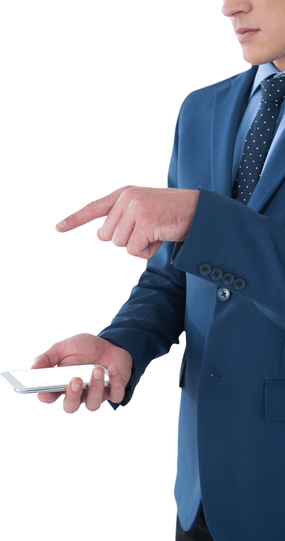 Transparent View: Businessman Gesturing with Smartphone