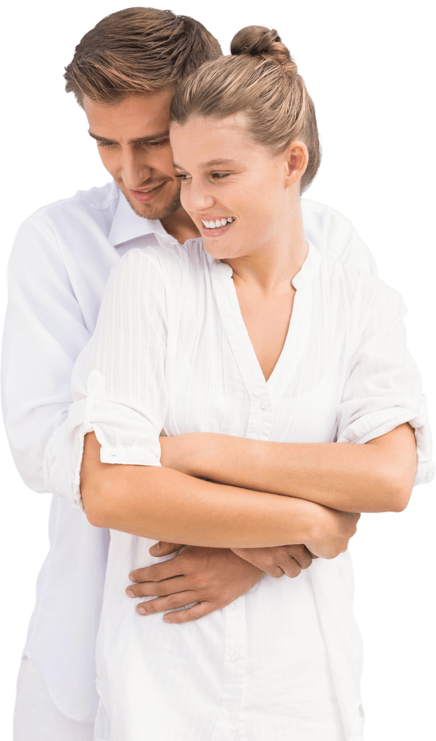 Smiling Couple Hugging on Transparent Background for Romantic Concepts