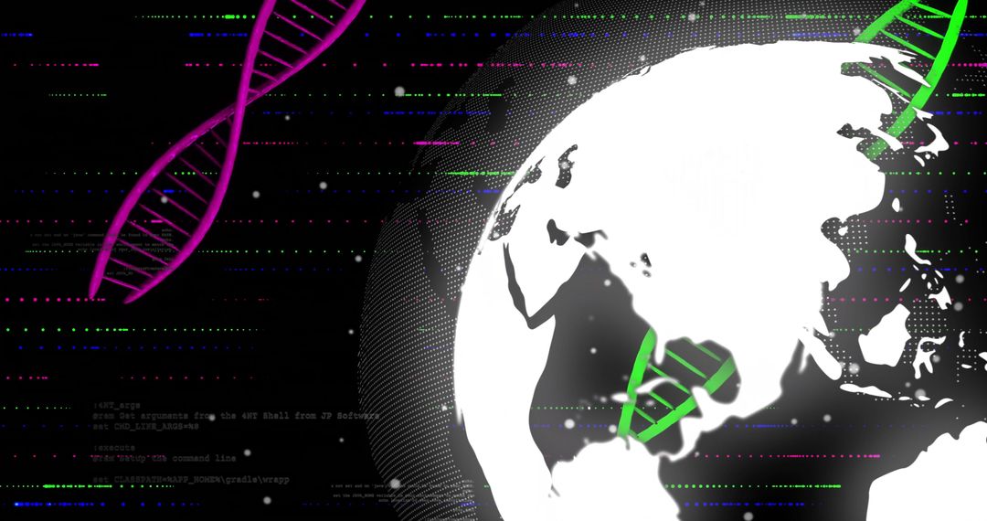 Futuristic Globe with DNA Strands on Digital Black Background