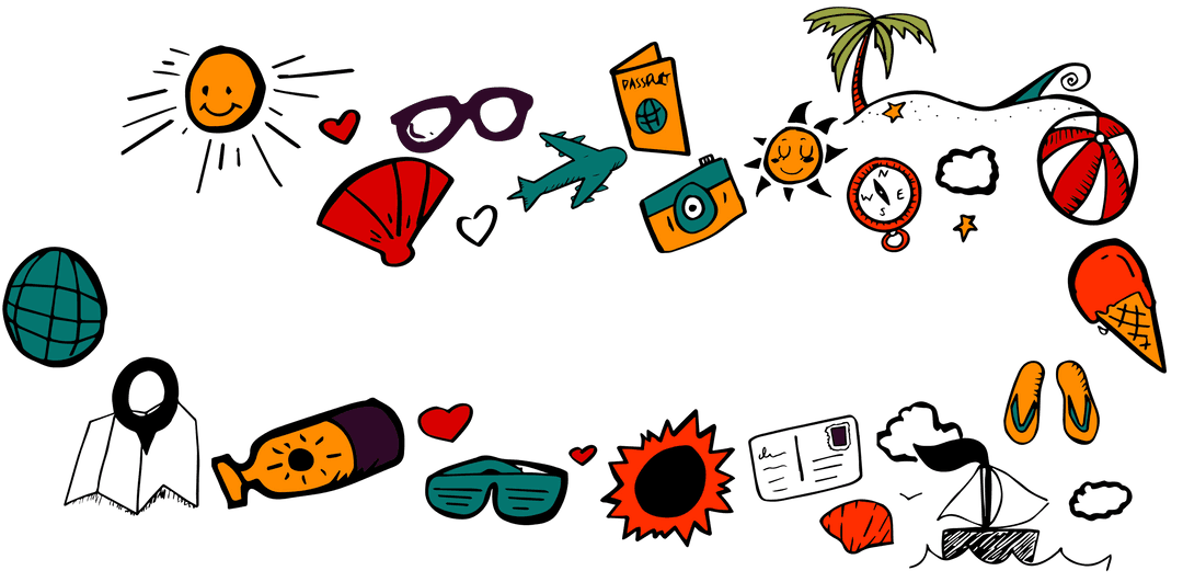 Colorful Travel Icons on Transparent Background for Vacations