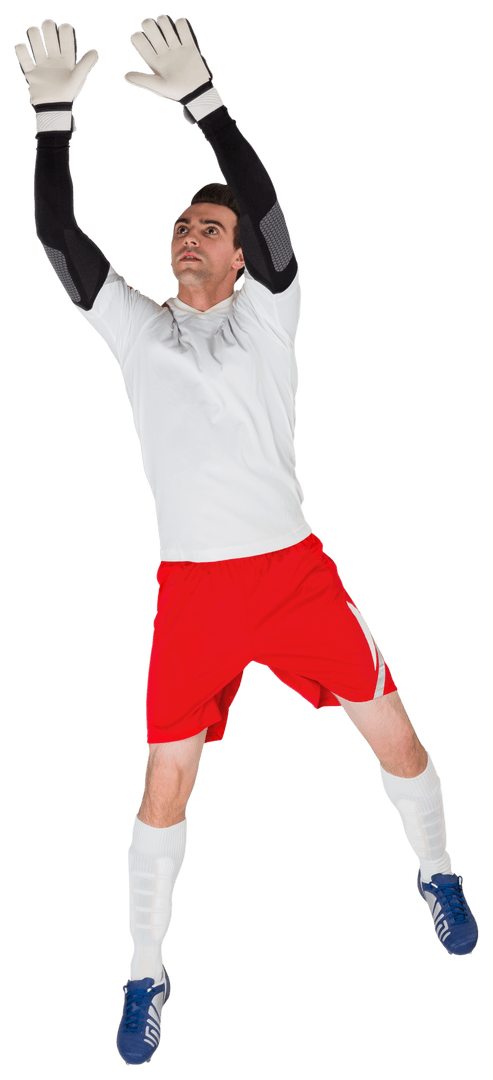 Transparent Goalkeeper Action Save with Red Shorts Competitive Play