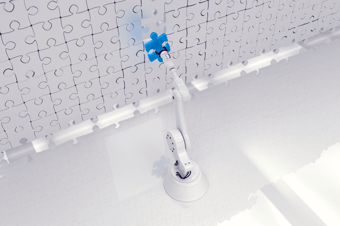 Robotic Arm Placing Puzzle Piece Transparent Innovation Concept