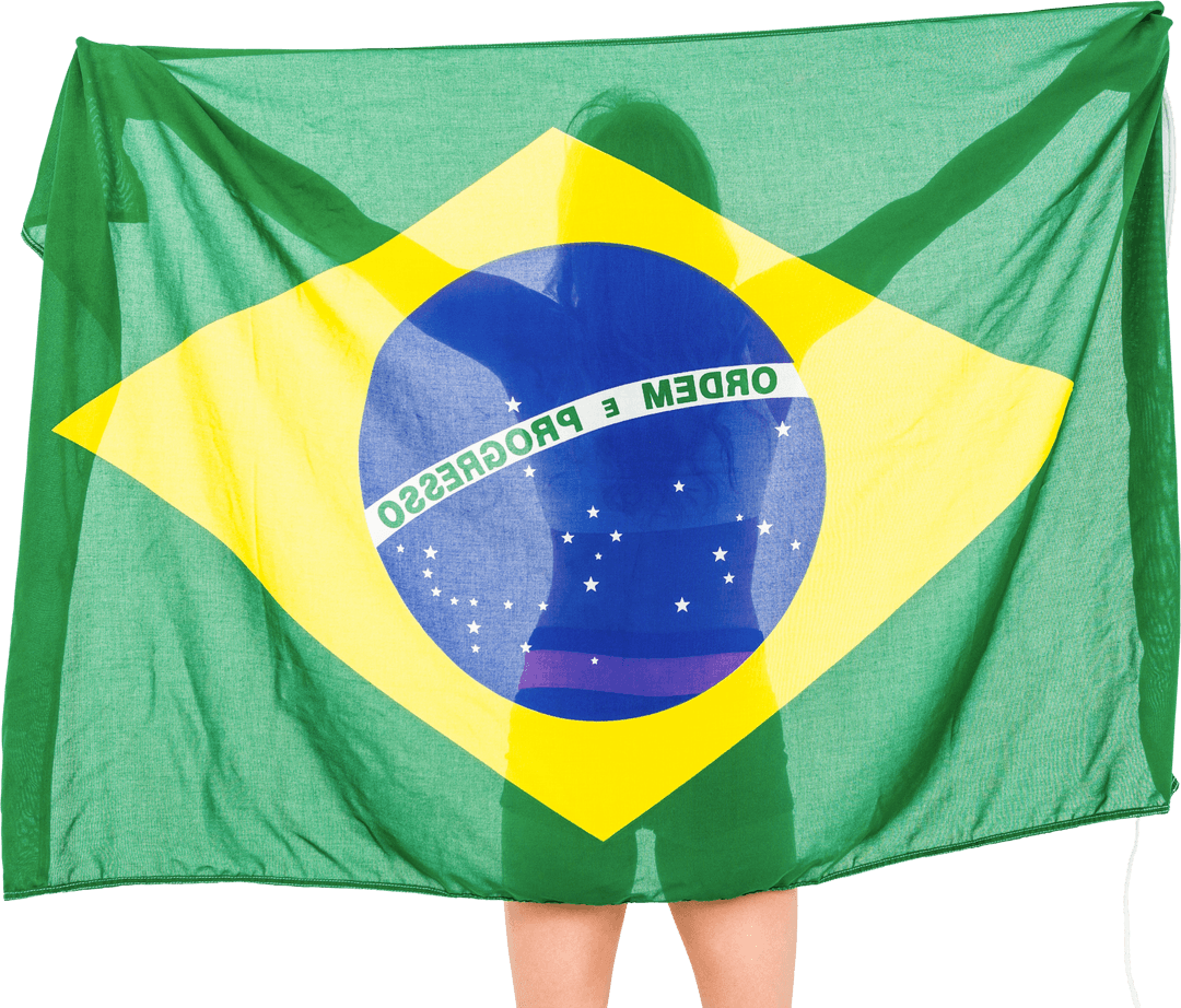 Silhouette Celebrating Behind Transparent Brazilian Flag