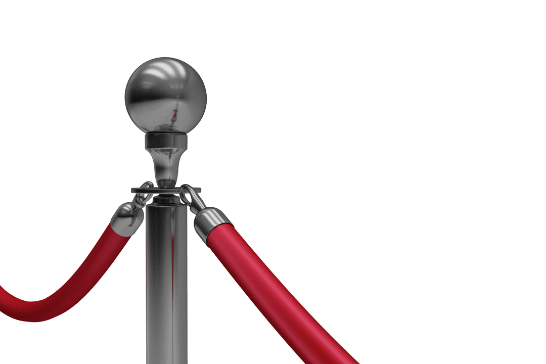 Transparent Close-up of Shiny Metal Bollard with Red Queue Barrier