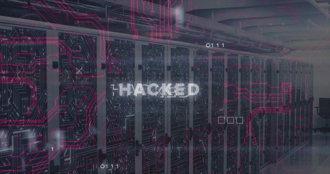 Server Room Security Breach with Glitched Hacked Notification