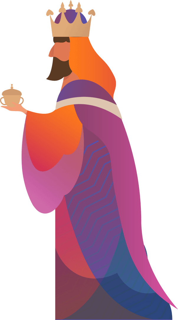 Transparent Flat Design King Holding Golden Chalice