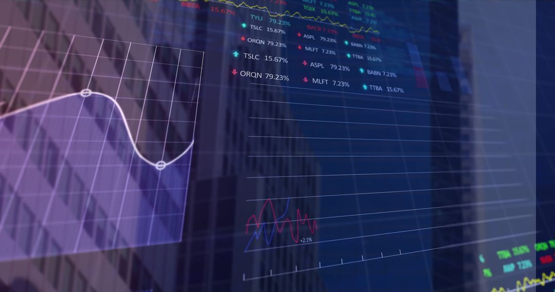 Digital Data and Stock Analysis over Urban Skyscraper Background