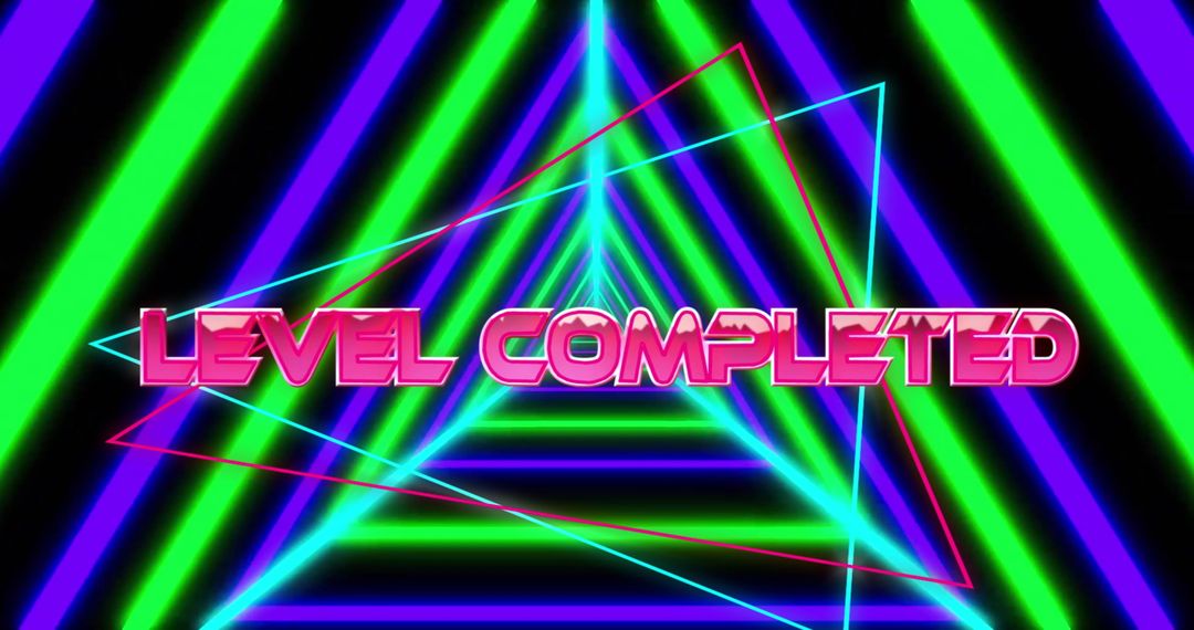 Retro Neon Triangles with Level Completed Text