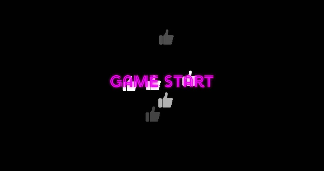 Neon Game Start Screen with Floating Thumbs-Up Icons
